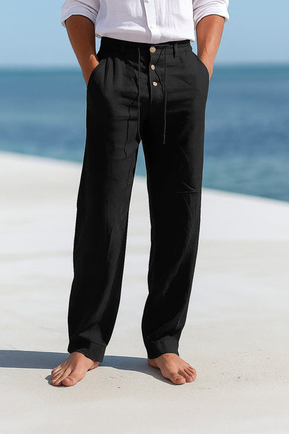 Men's Linen Trousers with Straight Fit and Breathable Summer Comfort