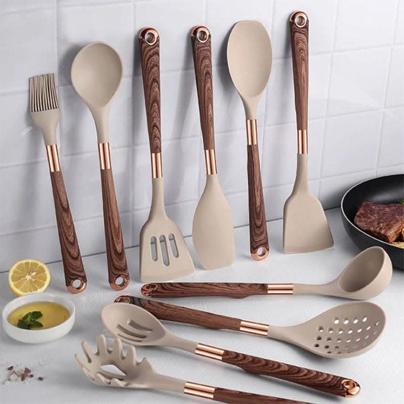Utensil with 10-Piece Silicone Kitchen Set for Heat Resistant and Suitable for Everyday Use