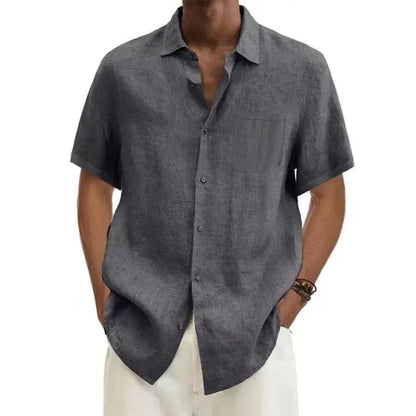 Linen Shirt Men with Short Sleeves and Classic Collar