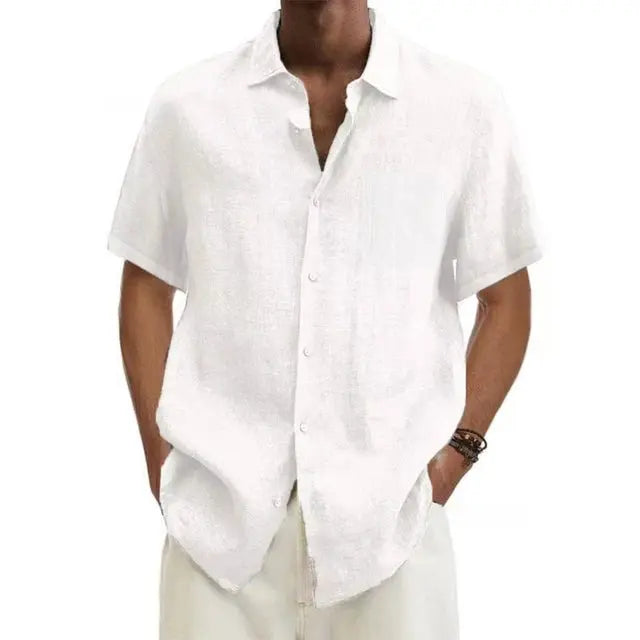 Linen Shirt Men with Short Sleeves and Classic Collar