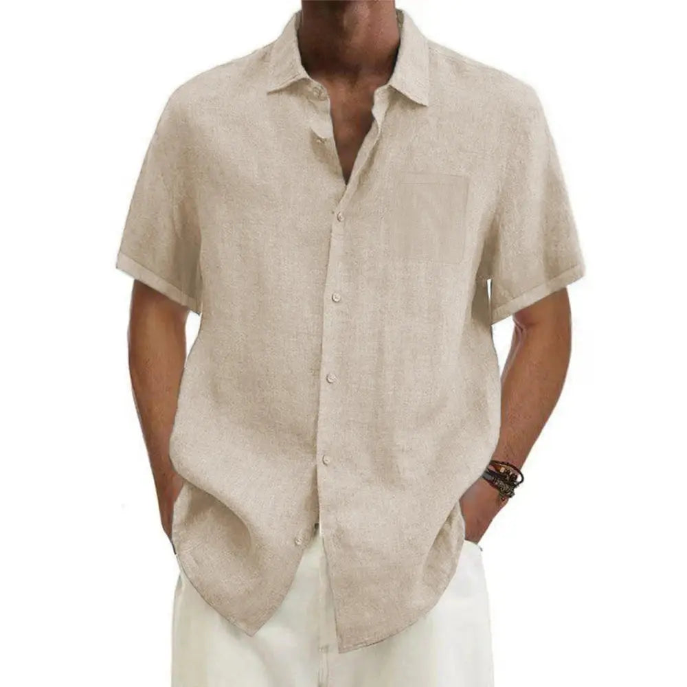 Linen Shirt Men with Short Sleeves and Classic Collar