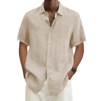 Linen Shirt Men with Short Sleeves and Classic Collar