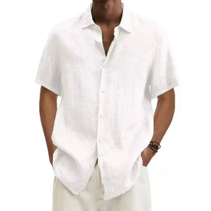 Linen Shirt Men with Short Sleeves and Classic Collar
