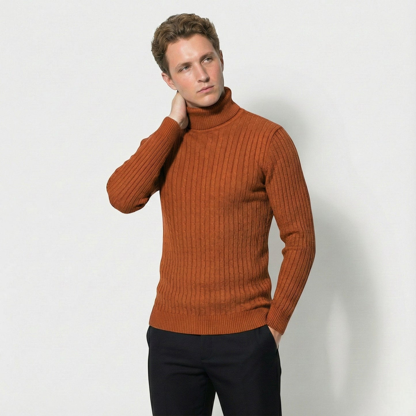 Cable Knit Roll Neck Jumper for Men for Warm Comfort and Timeless Elegance