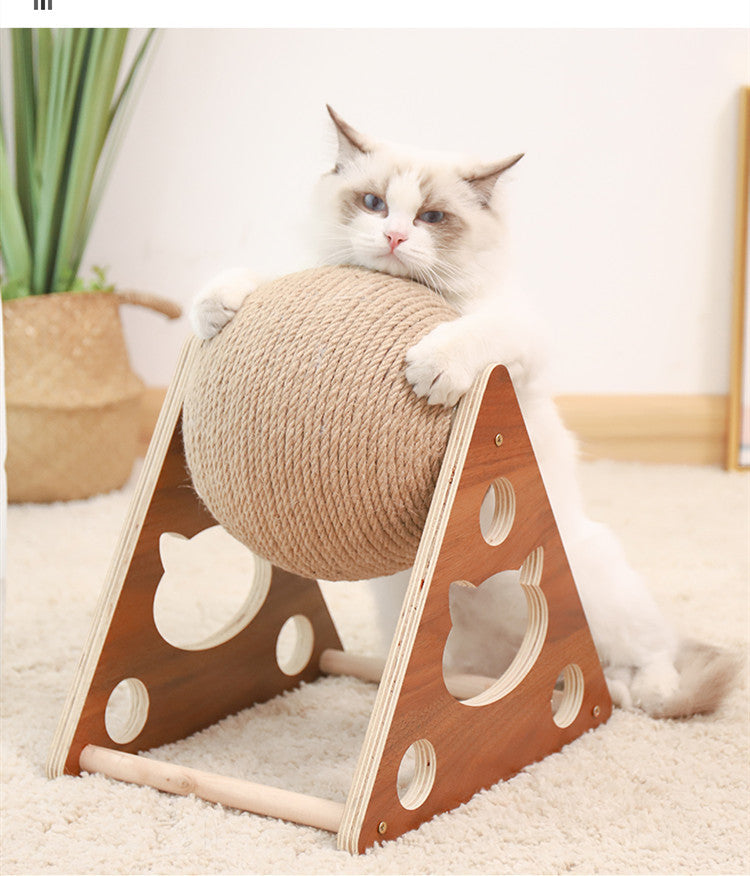 Wooden Cat Scratching Post with Sisal Play Balls for Active and Playful Cats