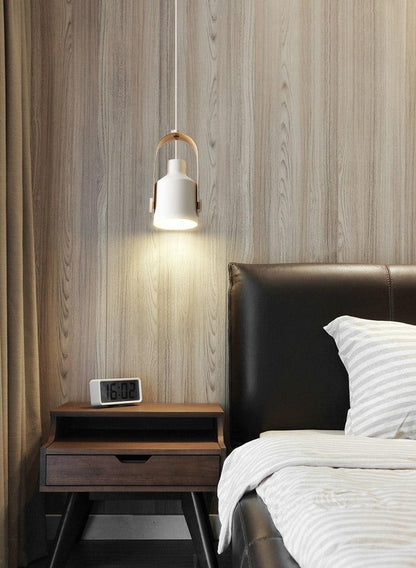 Lamp with Scandinavian Pendant Wooden Bracket and Adjustable Spotlight