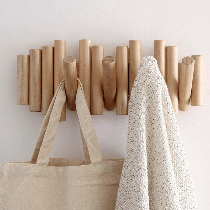 Rack with Handmade Wooden Wall Coat Scandinavian Design for Natural and Functional