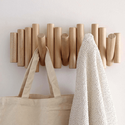 Rack with Handmade Wooden Wall Coat Scandinavian Design for Natural and Functional