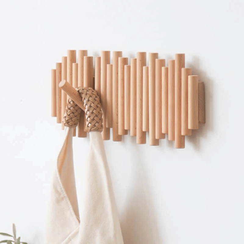 Rack with Handmade Wooden Wall Coat Scandinavian Design for Natural and Functional
