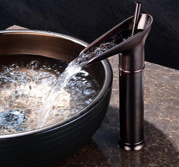 Waterfall Basin Mixer Tap in Brass with Elegant Design for Bathroom