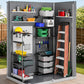 Organized interior of 5x3 FT outdoor resin storage shed with shelves and storage space