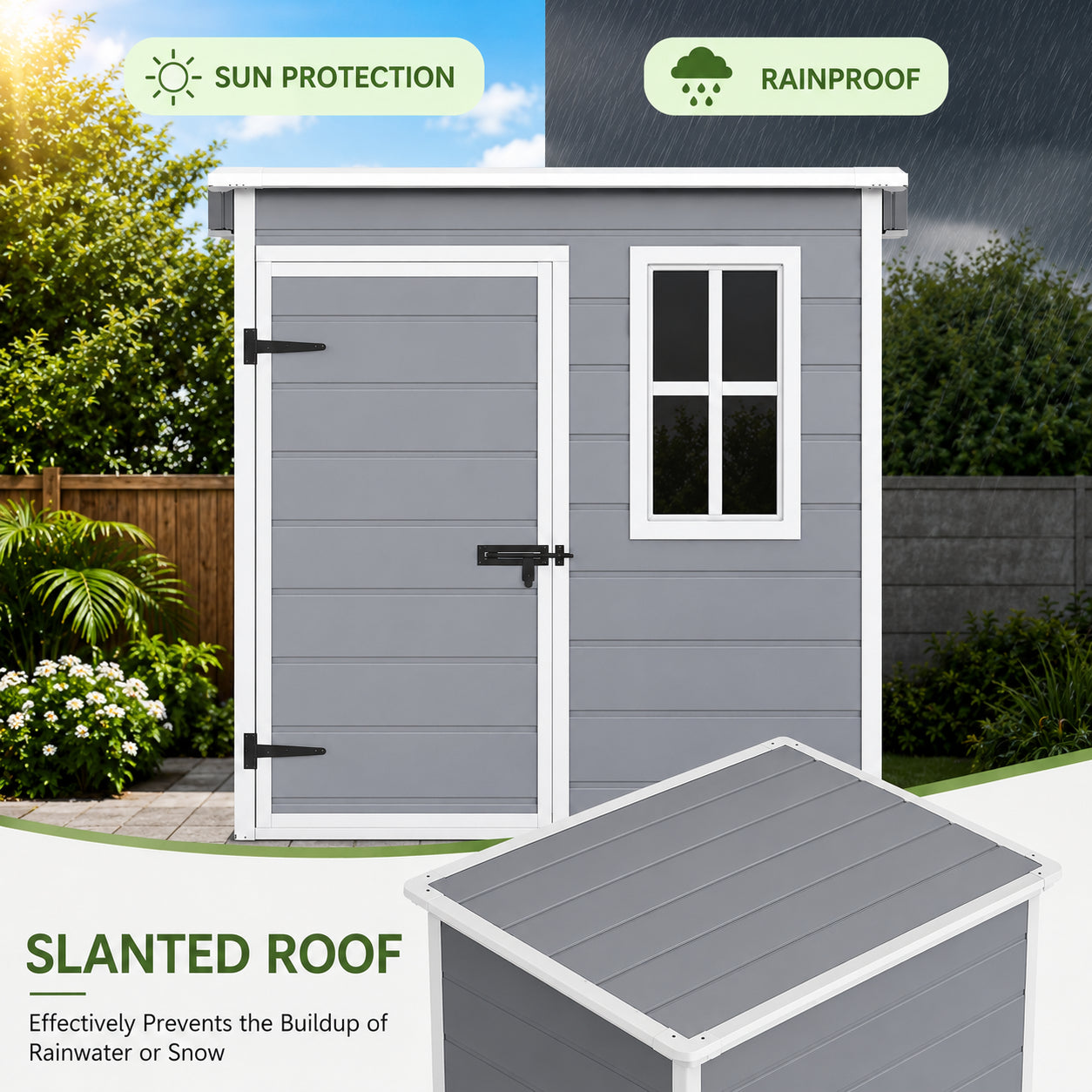 Weather-resistant 5x3 FT resin outdoor storage shed with sloped roof