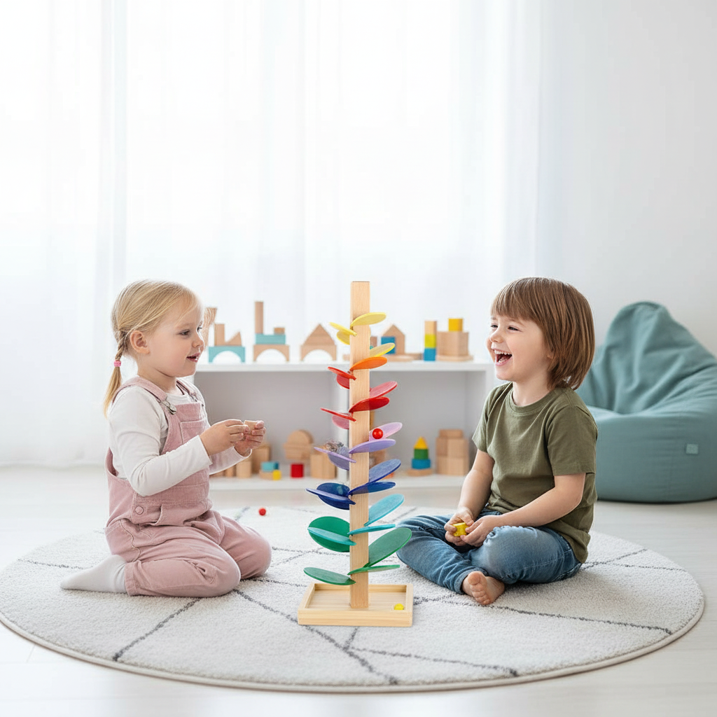 Educational Wooden Play Tree for Children for Motor Skills and Play Fun