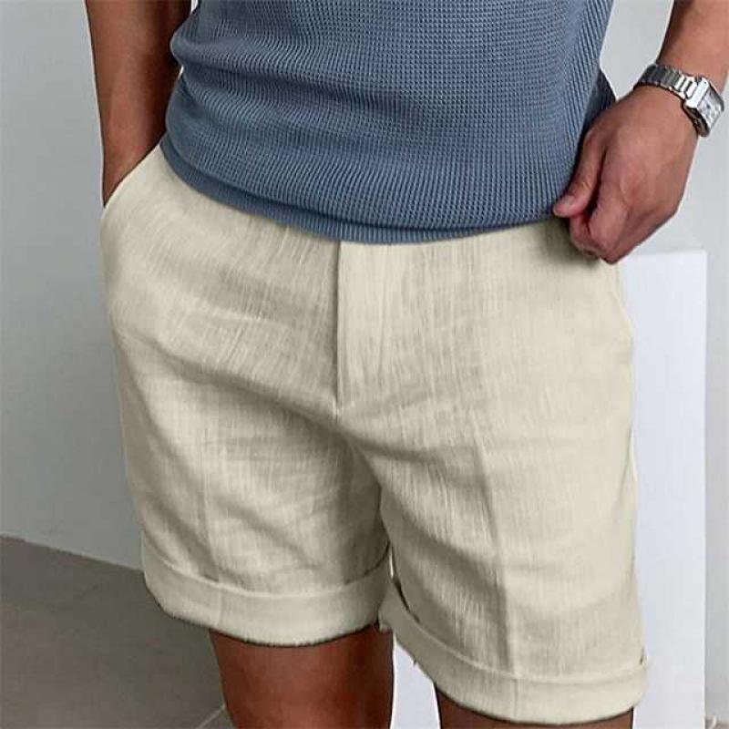 Men's Linen Beach Shorts with Elastic Waist and Comfortable Fit