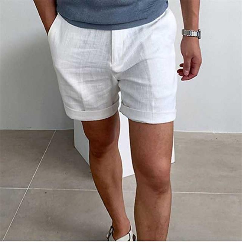 Men's Linen Beach Shorts with Elastic Waist and Comfortable Fit