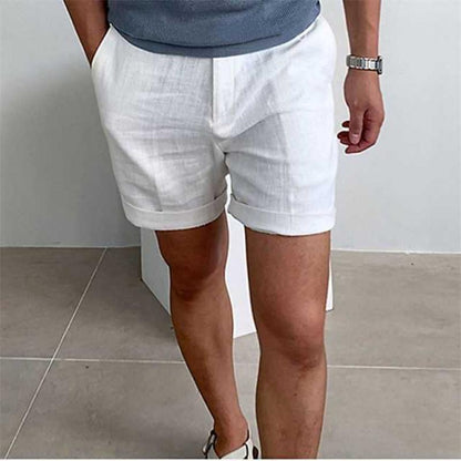 Men's Linen Beach Shorts with Elastic Waist and Comfortable Fit