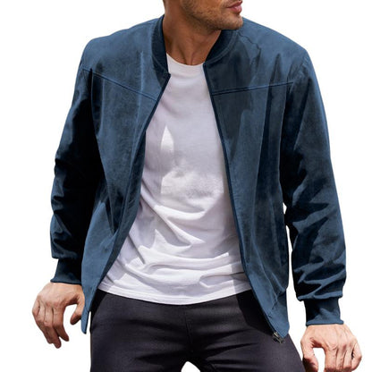 Stand with Men's Summer Jacket with Suede Look and Up Collar