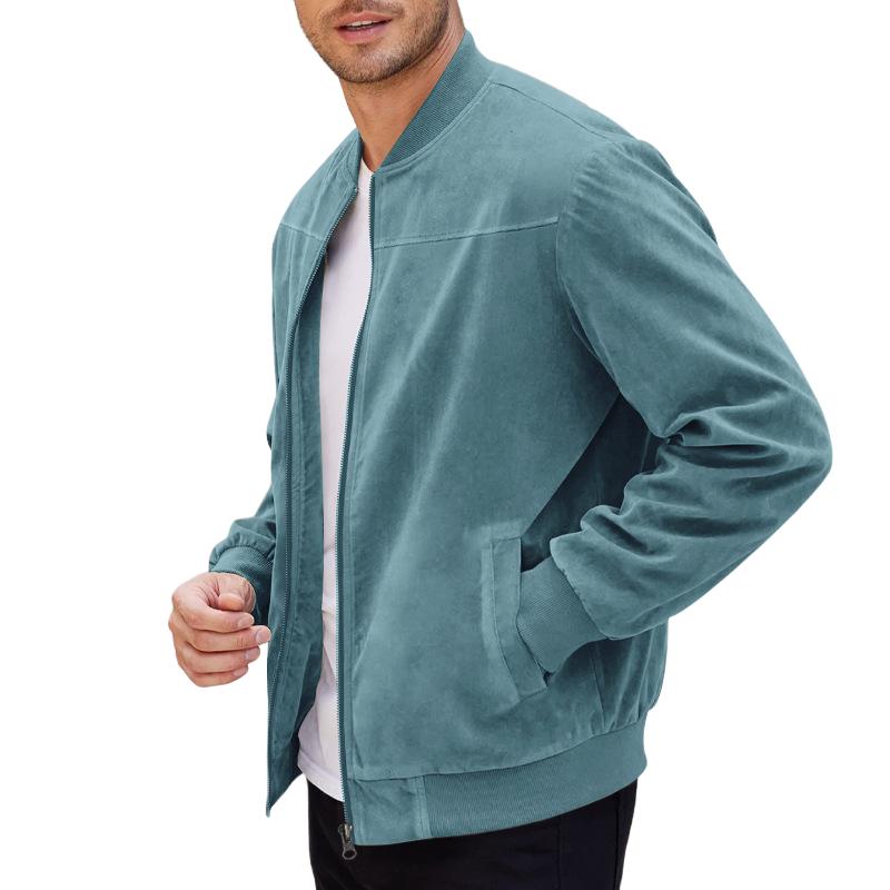Stand with Men's Summer Jacket with Suede Look and Up Collar