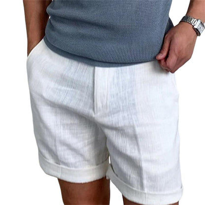 Men's Linen Beach Shorts with Elastic Waist and Comfortable Fit