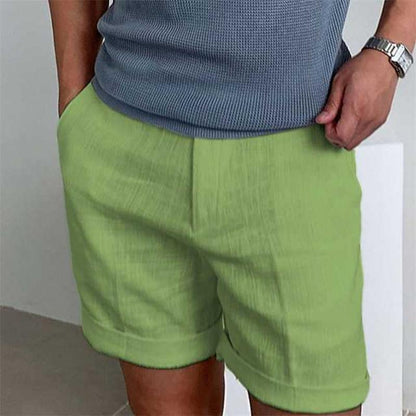 Men's Linen Beach Shorts with Elastic Waist and Comfortable Fit