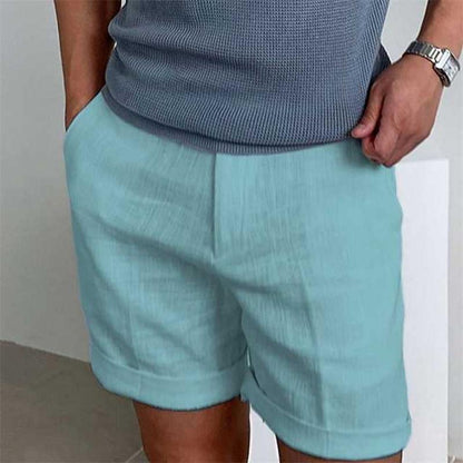 Men's Linen Beach Shorts with Elastic Waist and Comfortable Fit