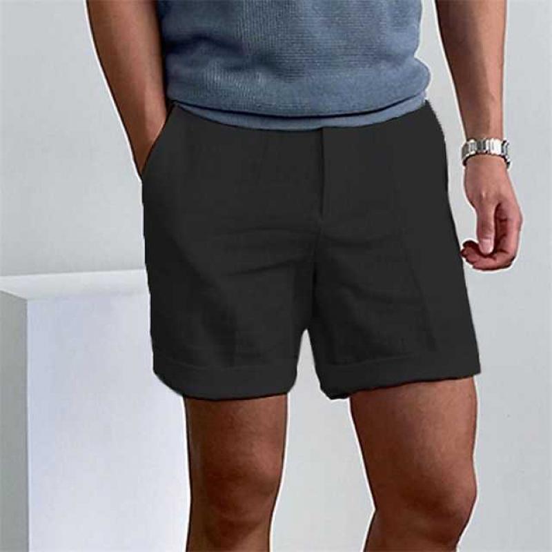 Men's Linen Beach Shorts with Elastic Waist and Comfortable Fit