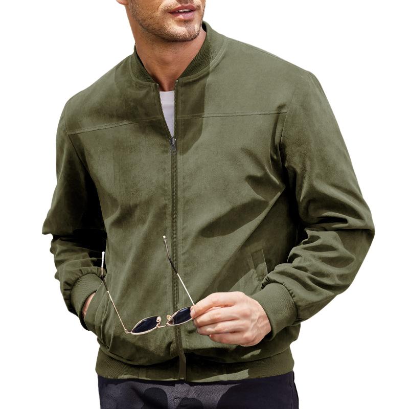 Stand with Men's Summer Jacket with Suede Look and Up Collar