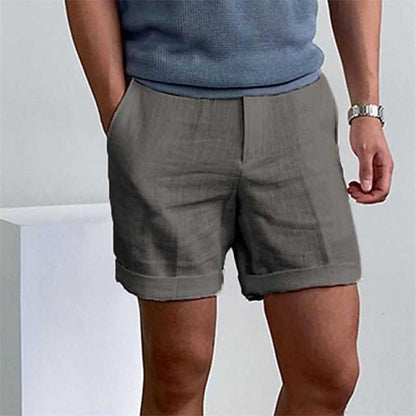 Men's Linen Beach Shorts with Elastic Waist and Comfortable Fit