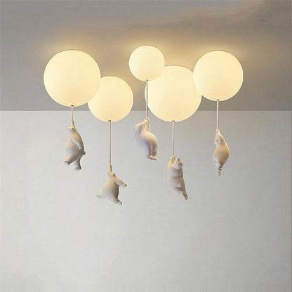 Light with Playful Ceiling Bears and Balloon Lights for Children's Room