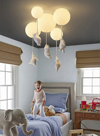 Light with Playful Ceiling Bears and Balloon Lights for Children's Room
