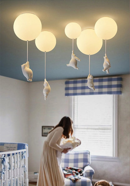 Light with Playful Ceiling Bears and Balloon Lights for Children's Room
