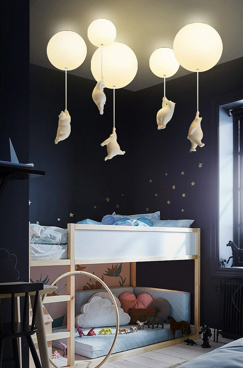 Light with Playful Ceiling Bears and Balloon Lights for Children's Room