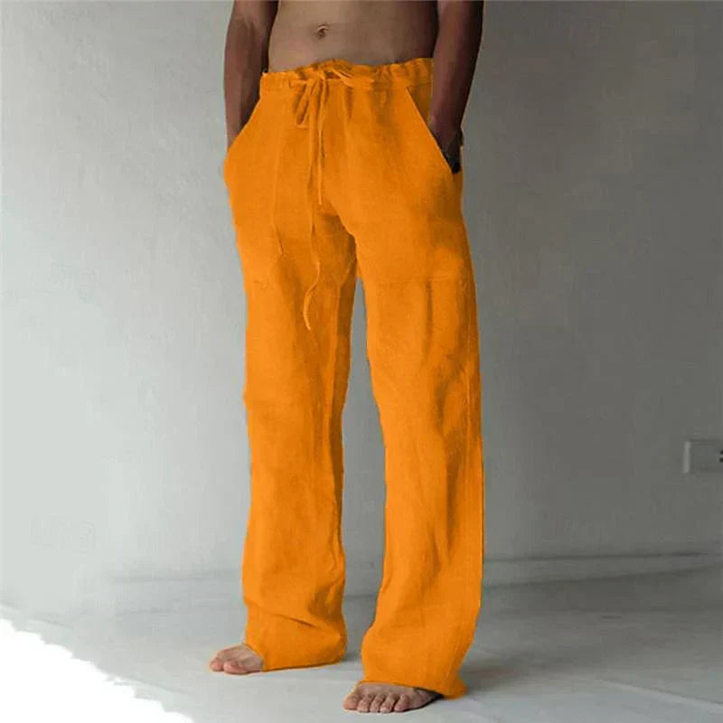 Linen Pants Men with Baggy Fit and Elastic Waistband