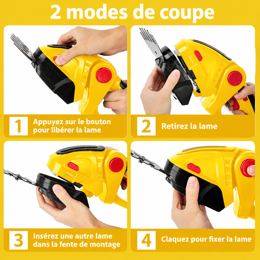 Deux modes de coupe pour gazon et haies