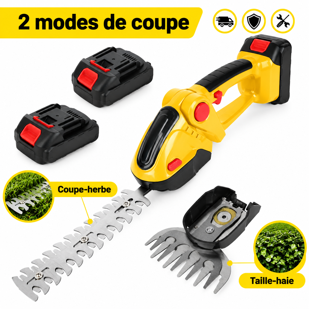 Deux modes de coupe pour gazon et haies