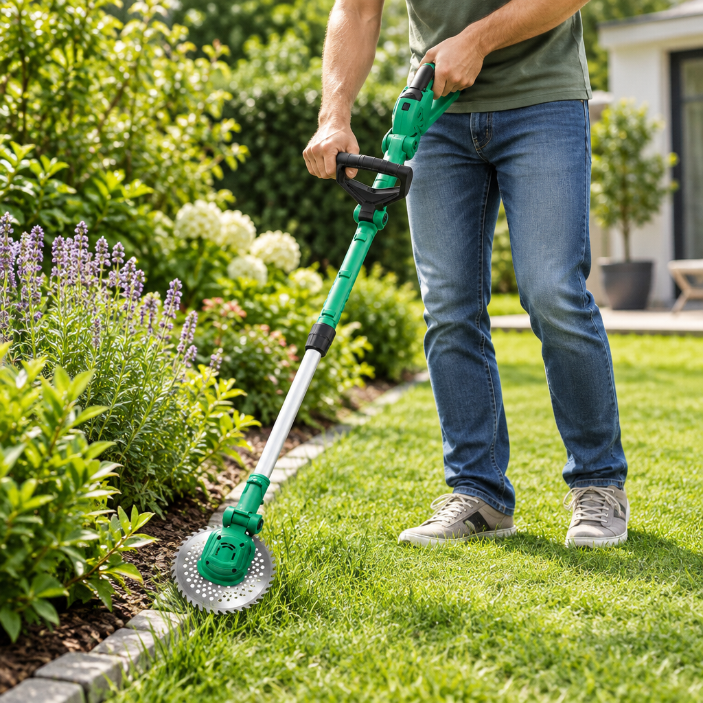 Coupe-bordures sans fil en utilisation au jardin