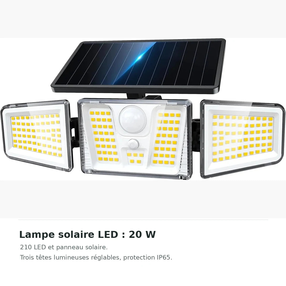 Projecteur solaire extérieur 210 LED avec détecteur de mouvement – puissance et caractéristiques