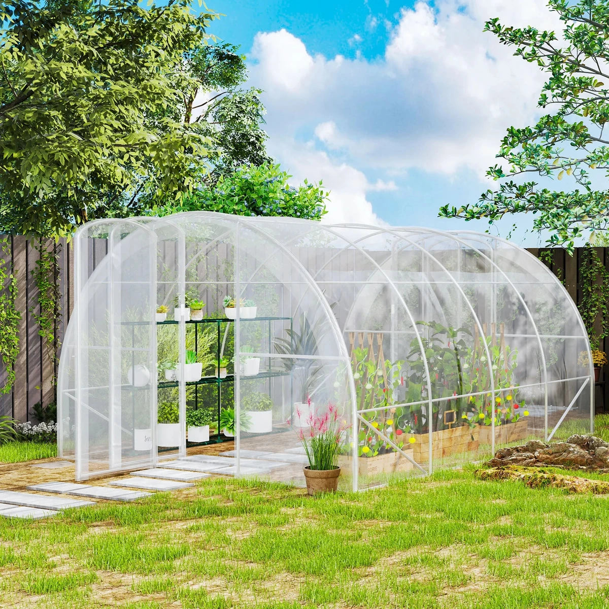 Serre tunnel de jardin 12 m² 4 × 3 × 2 m avec bâche PE – serre avec bâche au jardin