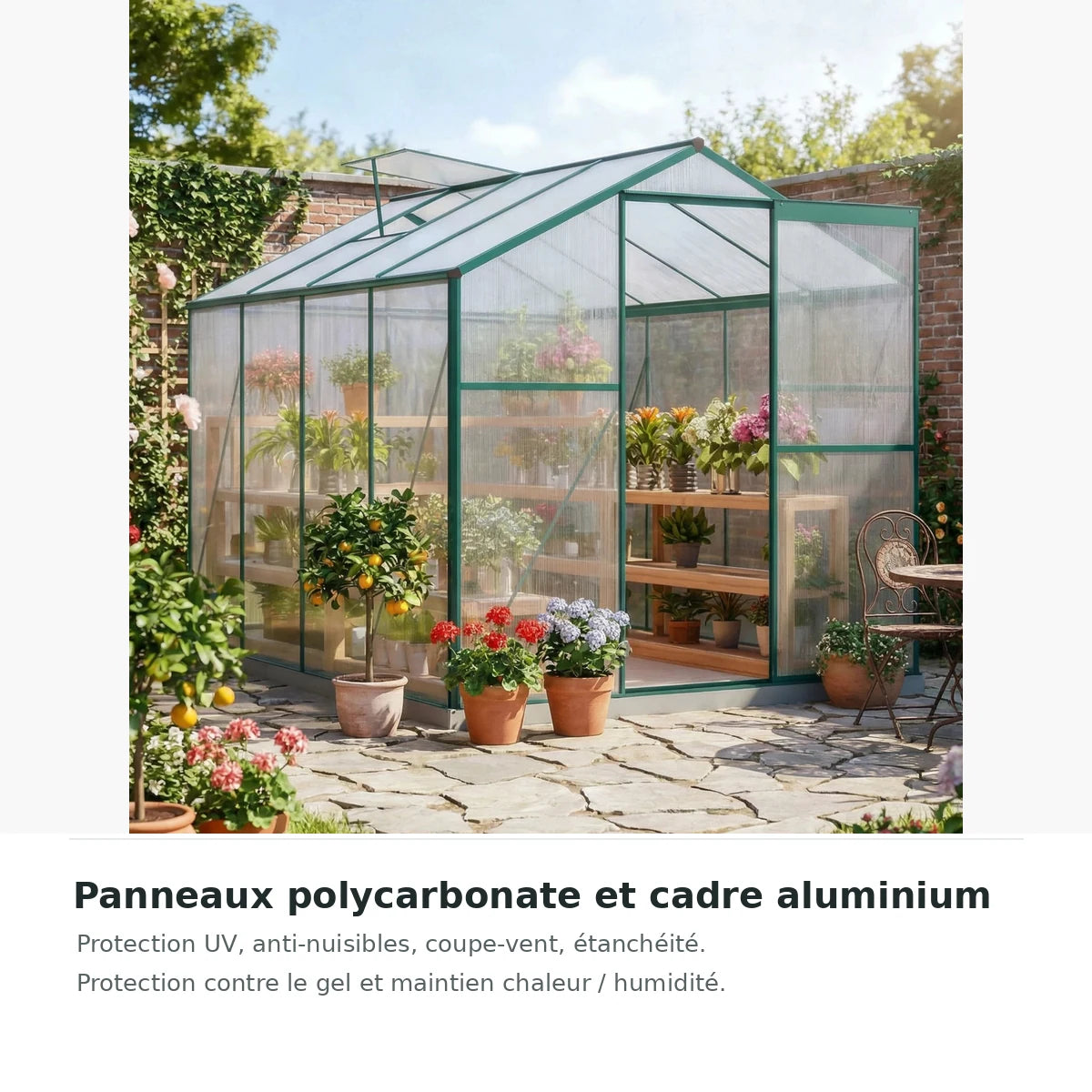 Serre de jardin polycarbonate 4,8 m² avec cadre aluminium – polycarbonate et cadre en aluminium