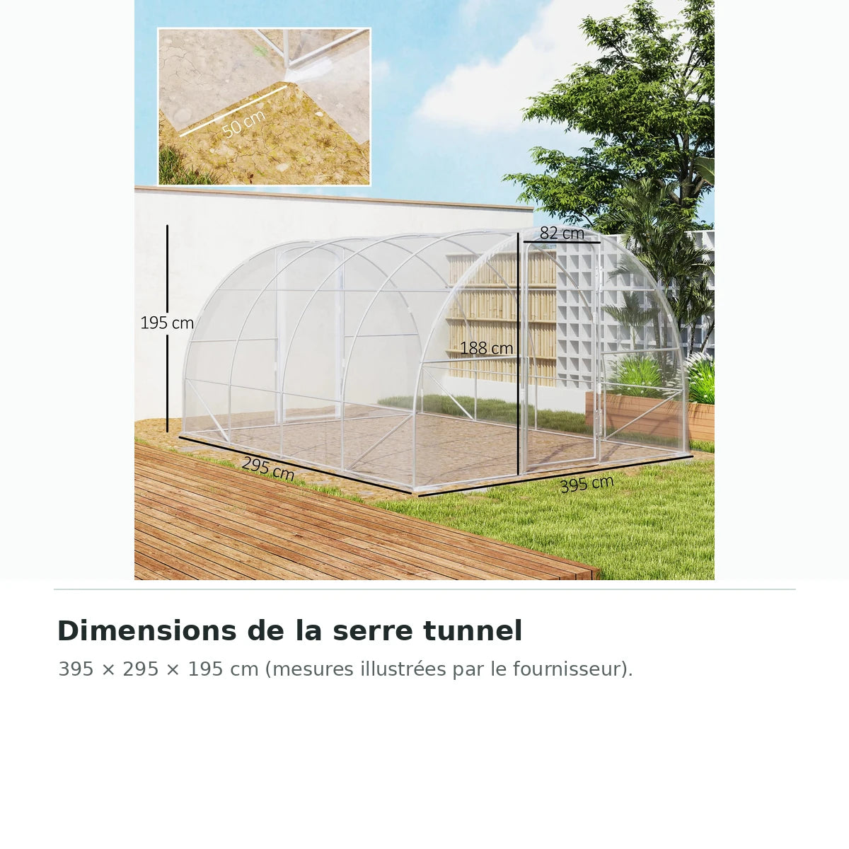 Serre tunnel de jardin 12 m² 4 × 3 × 2 m avec bâche PE – dimensions en cm
