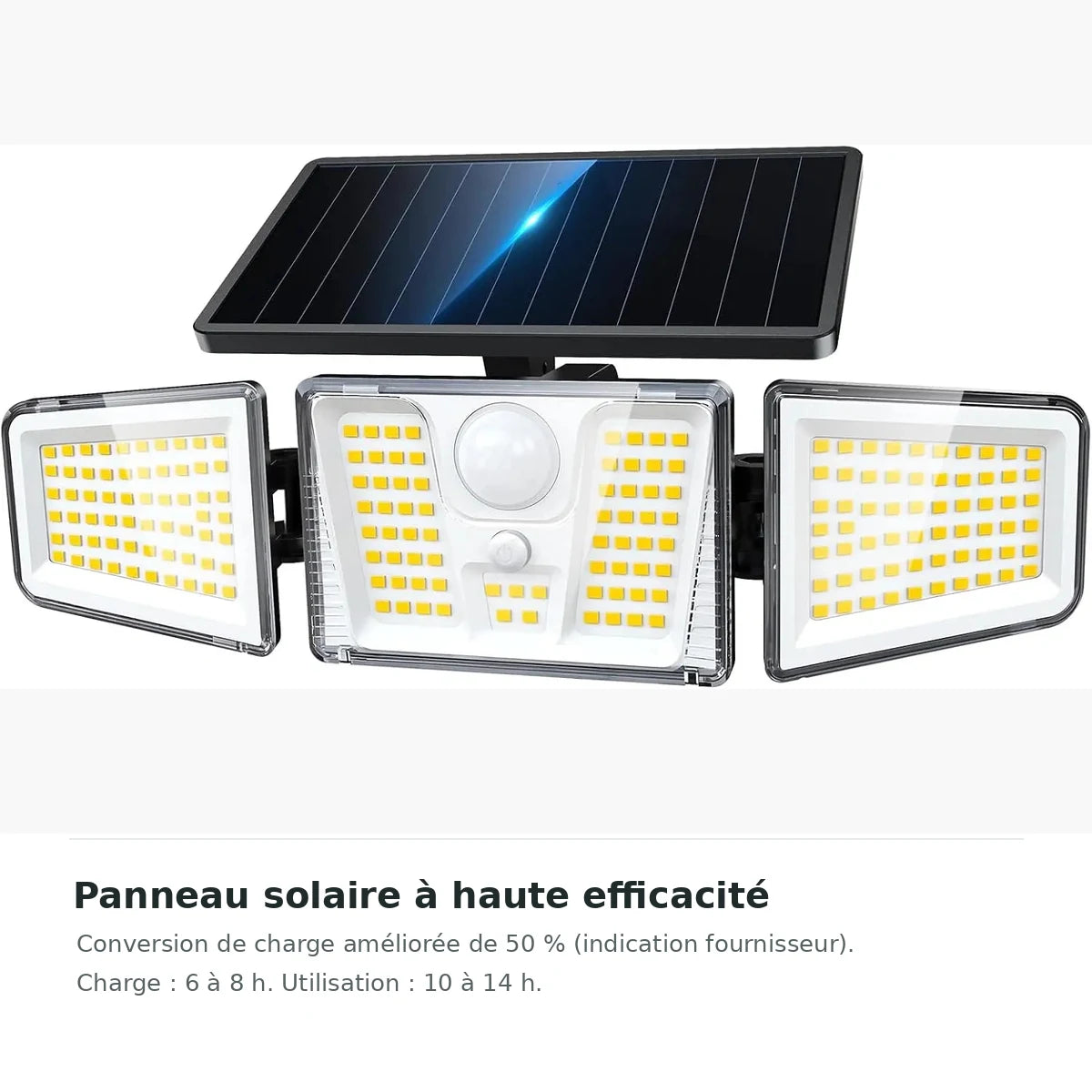 Projecteur solaire extérieur 210 LED avec détecteur de mouvement – panneau solaire et charge
