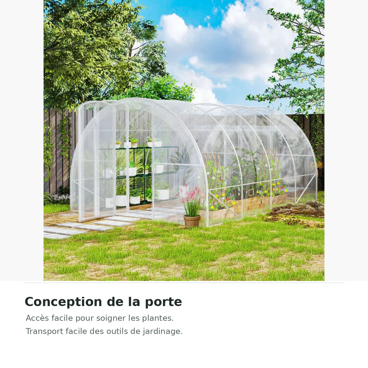 Serre tunnel de jardin 12 m² 4 × 3 × 2 m avec bâche PE – portes de la serre