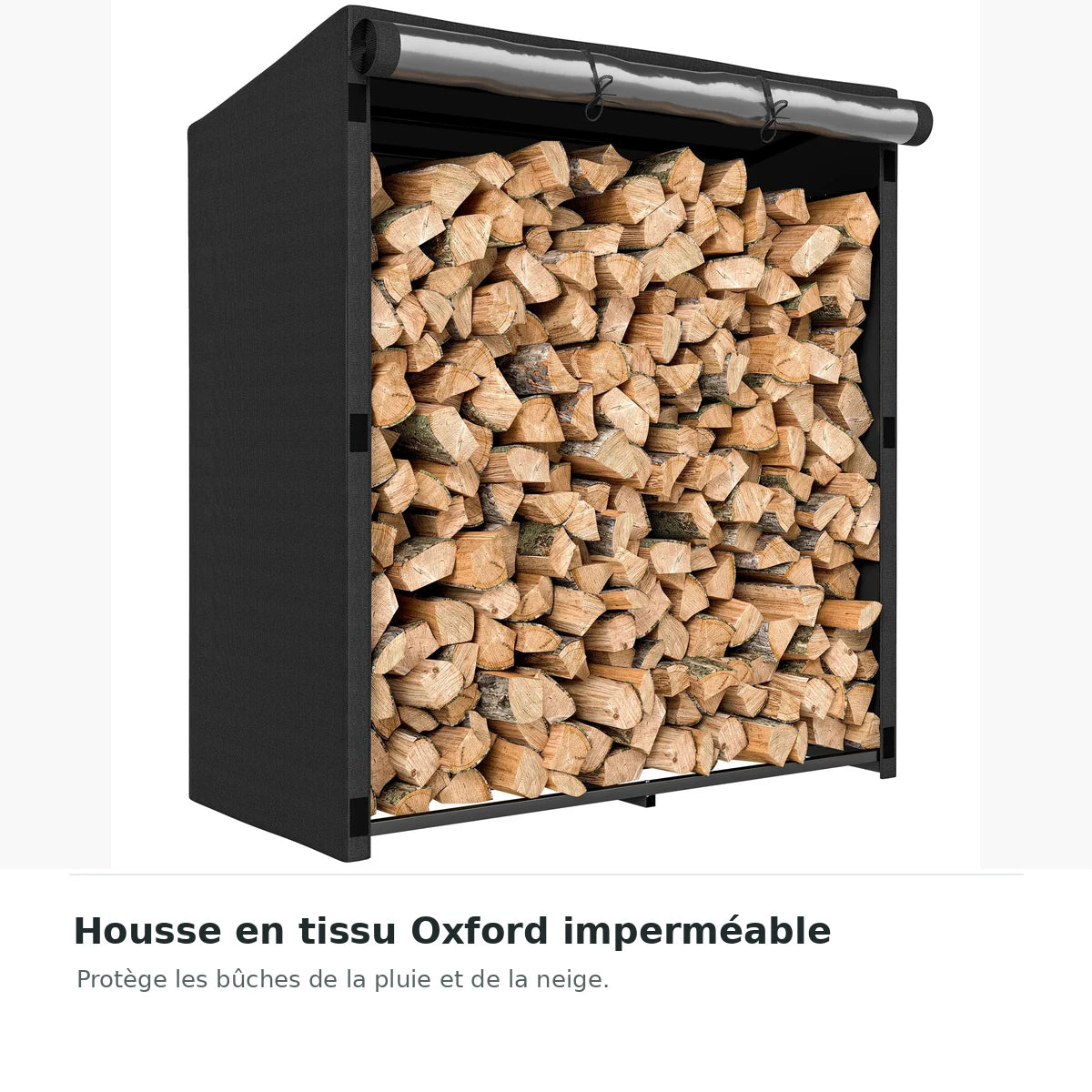 Abri à bûches extérieur 140 × 70 × 154 cm avec housse – housse imperméable