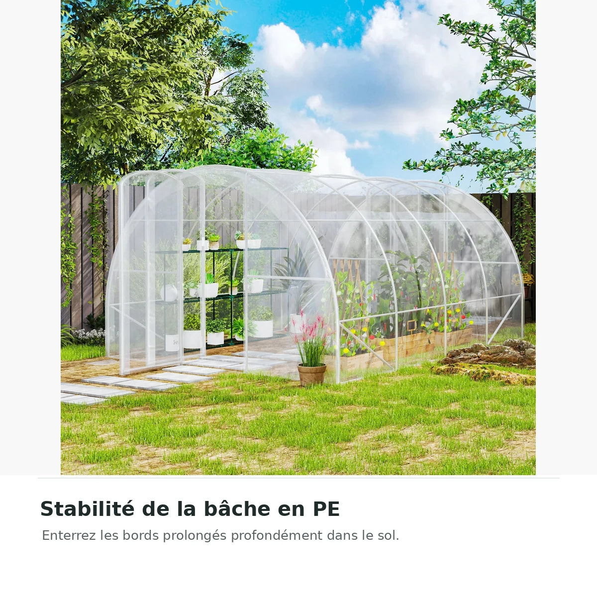 Serre tunnel de jardin 12 m² 4 × 3 × 2 m avec bâche PE – ancrage au sol