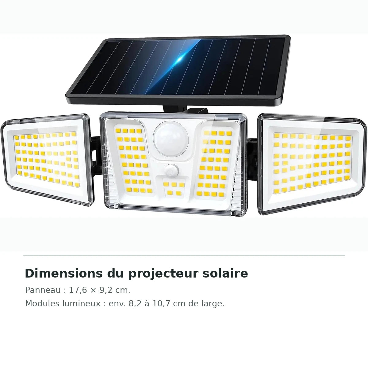 Projecteur solaire extérieur 210 LED avec détecteur de mouvement – dimensions du produit