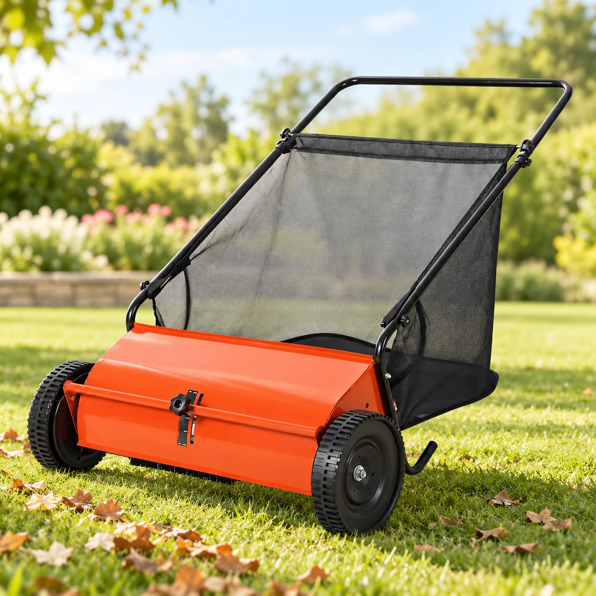 Balayeuse à gazon manuelle 66 cm – modèle orange avec bac collecteur 198 L