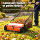 Balayeuse manuelle orange pour le ramassage des feuilles mortes au jardin