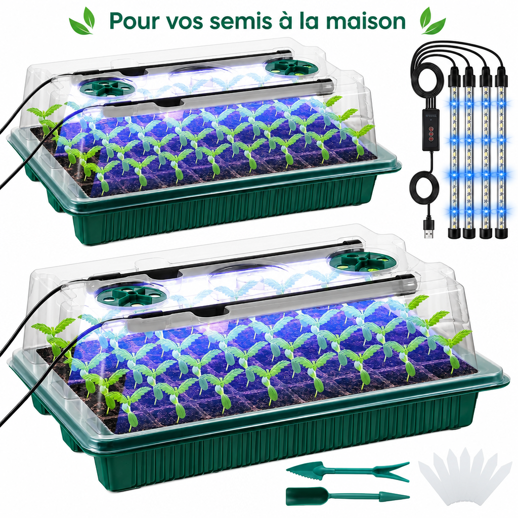 Kit de semis avec dôme et éclairage LED en utilisation