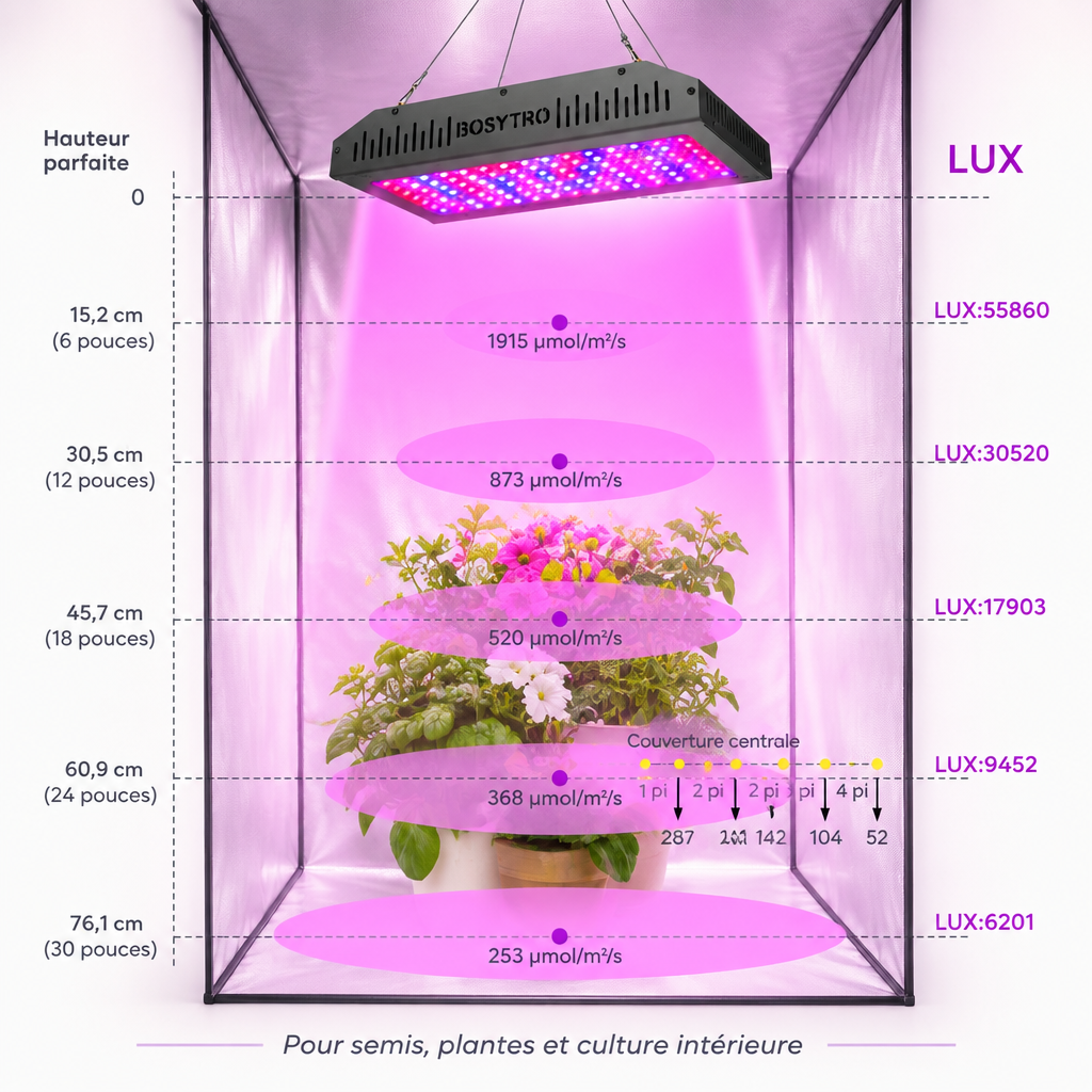 Lampe horticole LED en utilisation avec des plantes