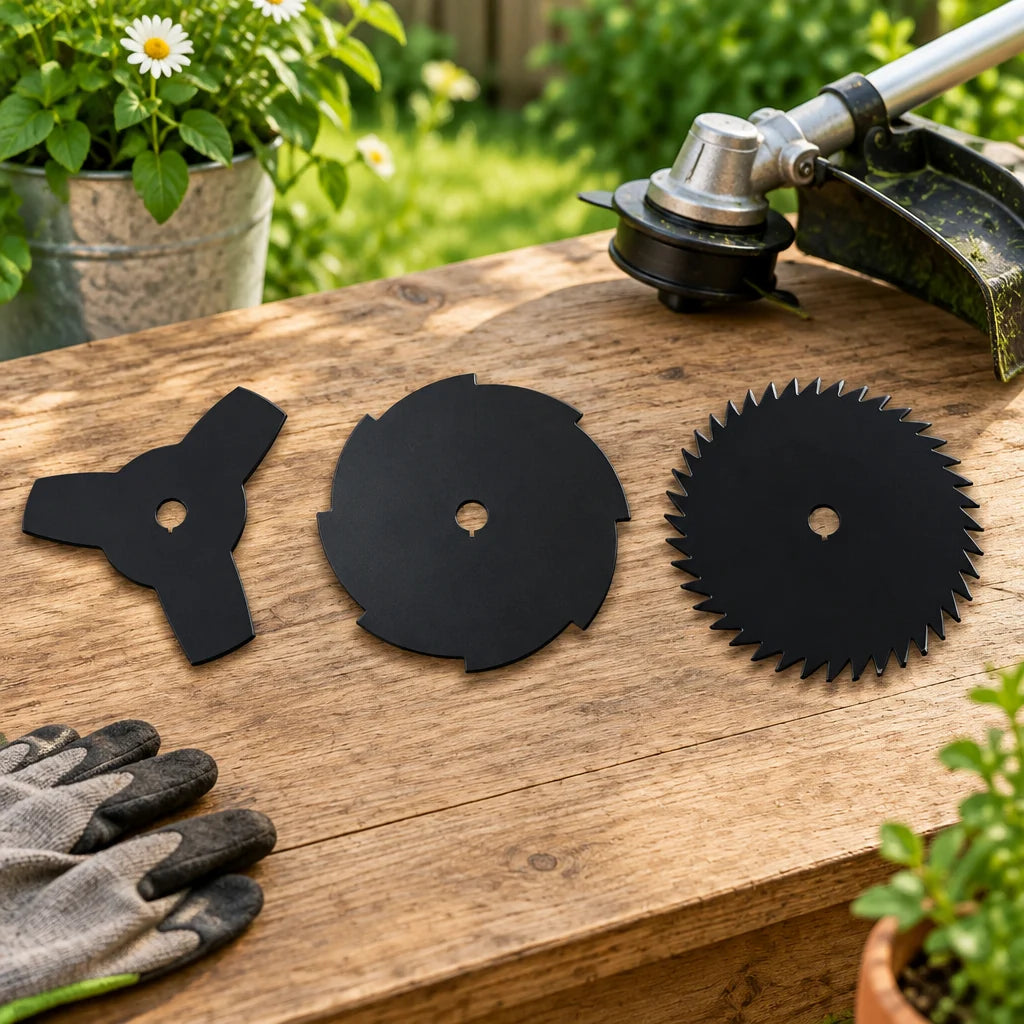 Lot de 3 lames 255 mm pour débroussailleuse – mise en situation